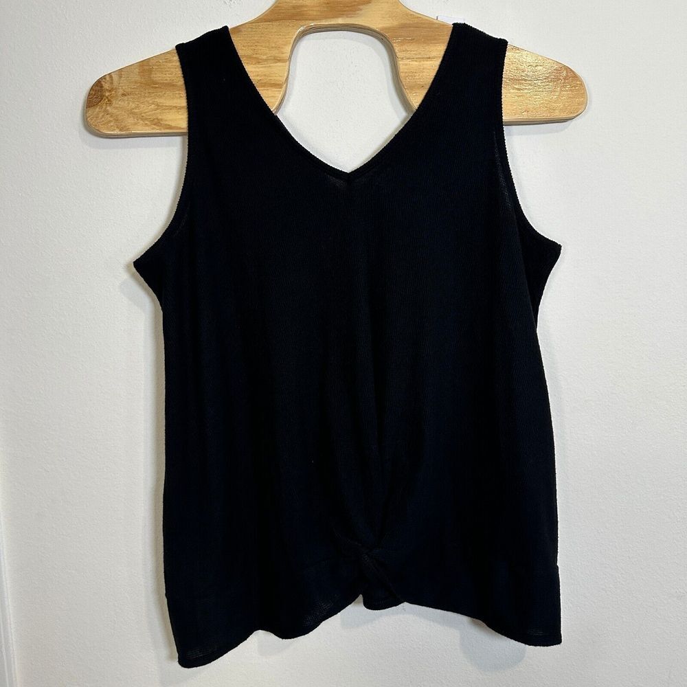 Lane Bryant Livi Tank Top Womens 18/20 Black Stretch Waffle-Knit V-Neck Pullover